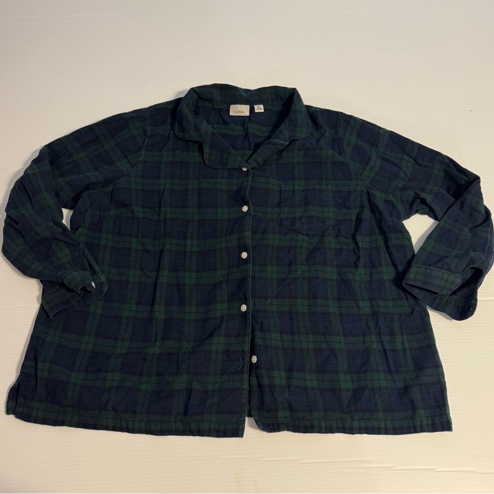 L.L. Bean Scotch Plaid Flannel Pajama Top Black Watch Navy Hunter Green 3XL
